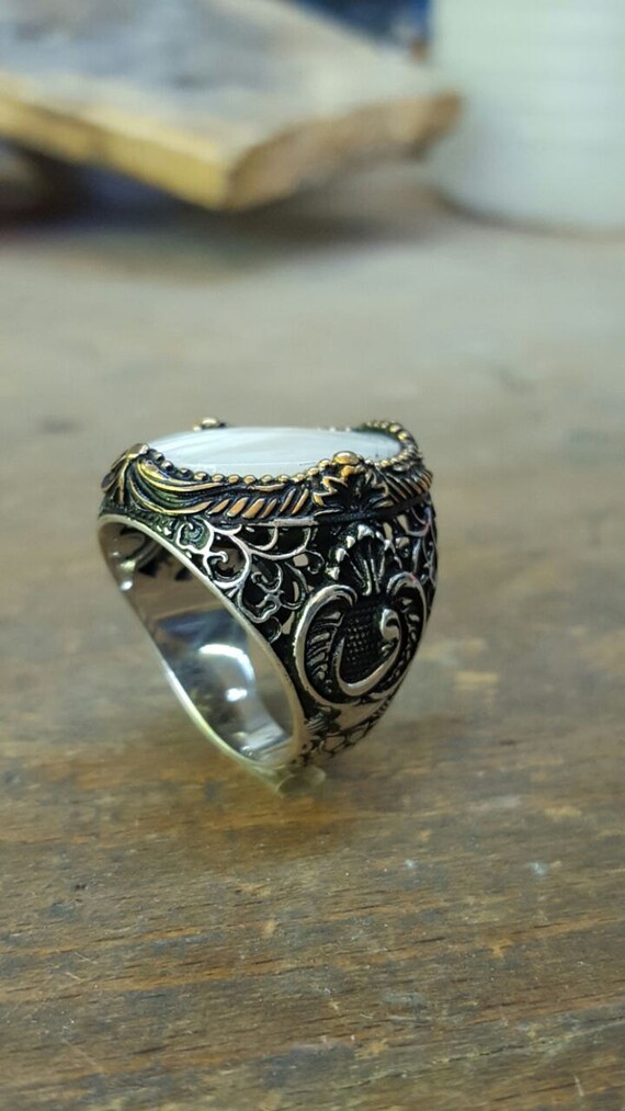 Silver Mens Ring With Mother of Pearl by IstanbulJewelryStd