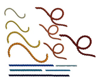 Ropes set machine embroidery design in multiple sizes. Swirl rope machine embroidery design.Straight rope embroidery. Loop rope file.