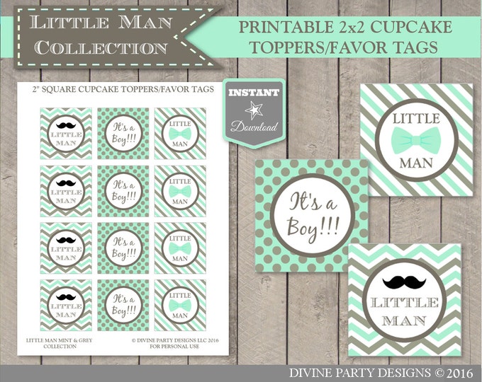 SALE INSTANT DOWNLOAD Printable Little Man Mustache Mint and Grey Baby Shower Package / Little Man Collection / Item #1300