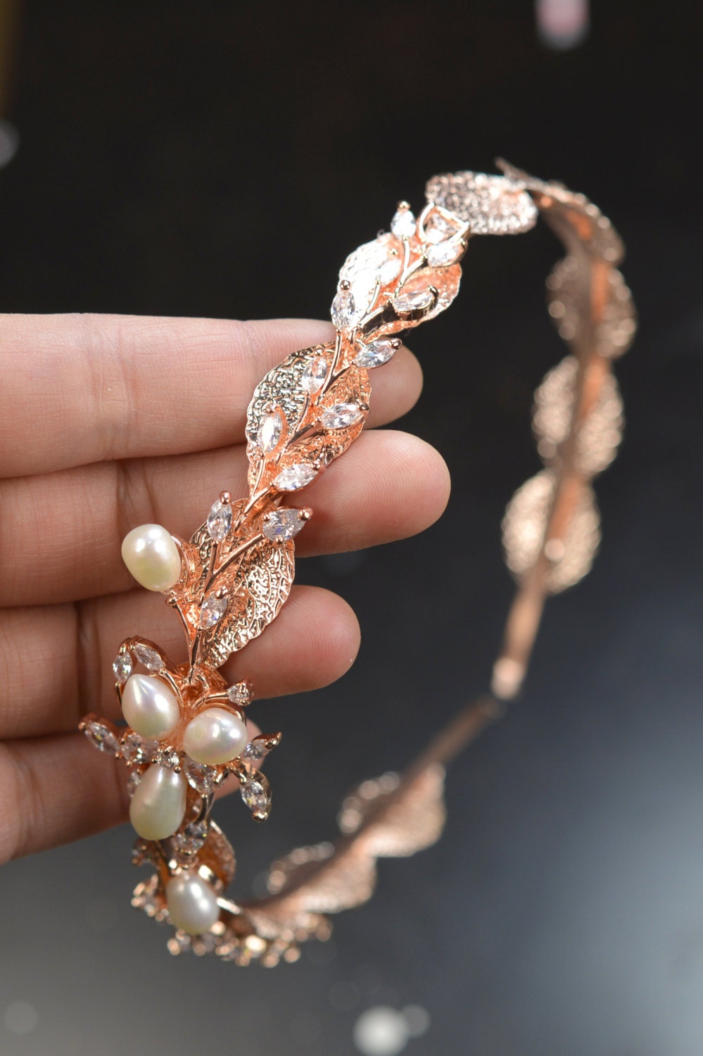 rose gold and pearl headpiece