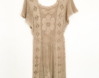 Sale Vintage 1970s cotton crochet lace bohemian dress