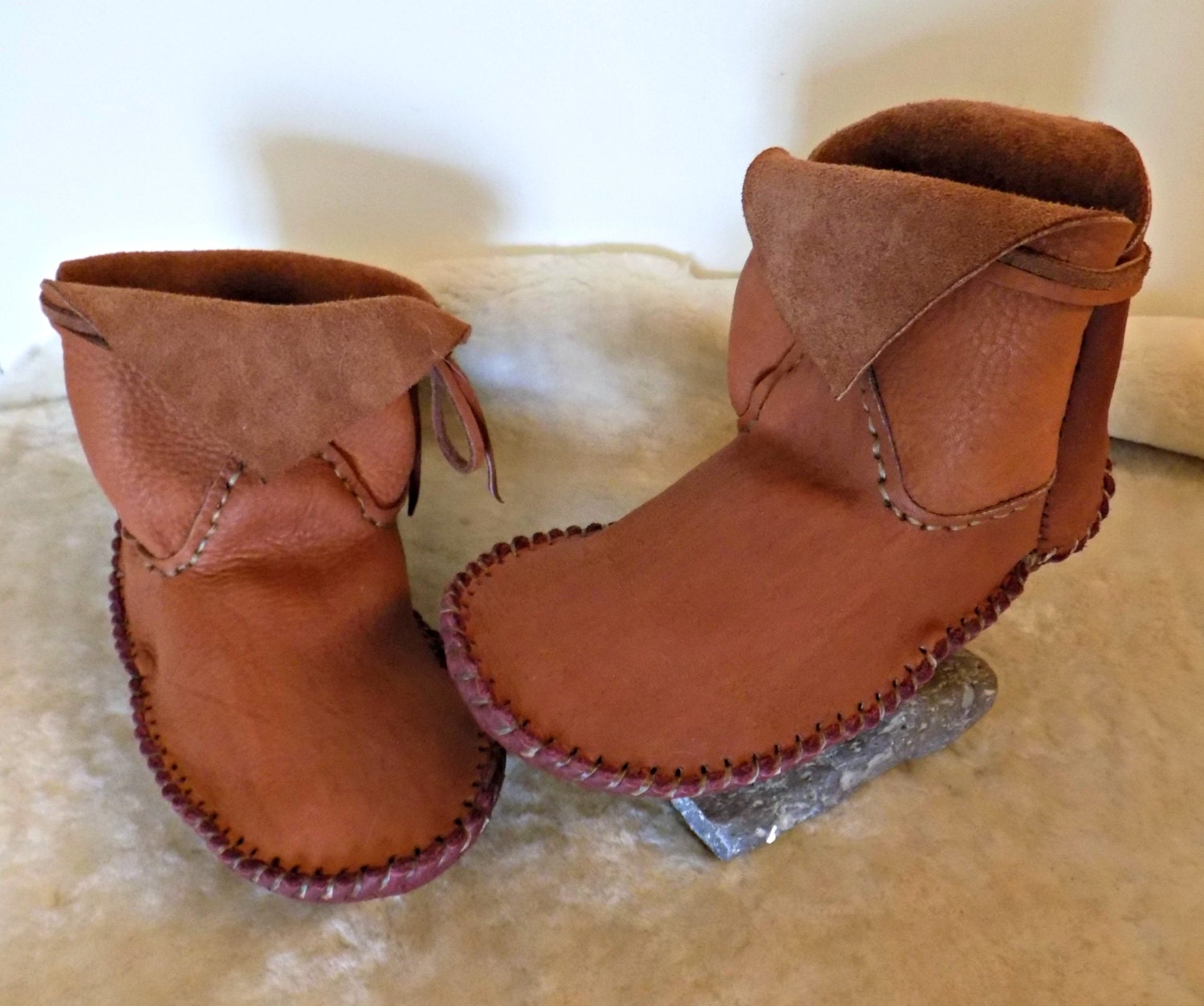 Hand Sewn Moccasin Boots Handmade Elk Hide Ankle Boots