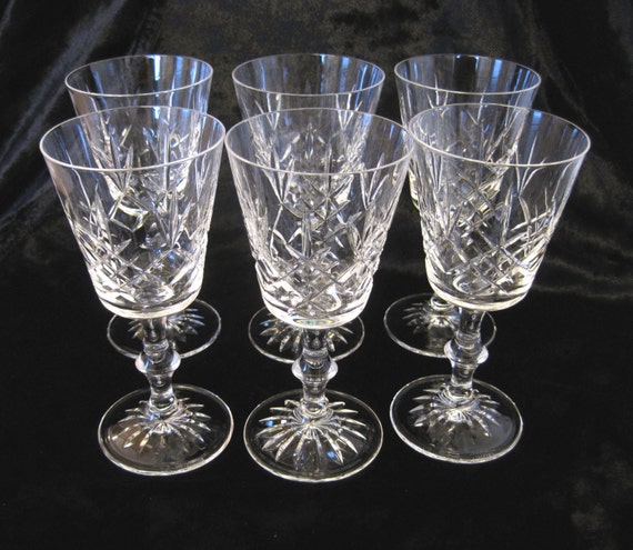 6 Vintage Edinburgh Crystal Wine Glasses Lomond Pattern Hand