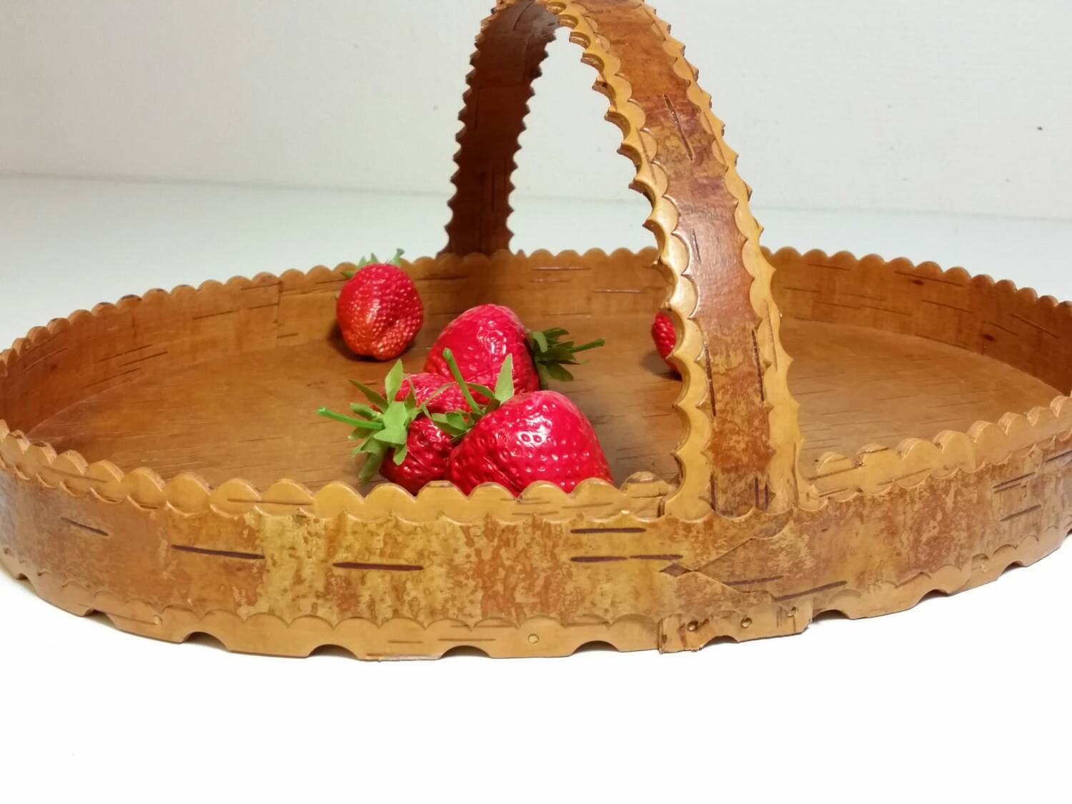 Birch bark Swedish hand made wooden bread basket. Nordic folk art try