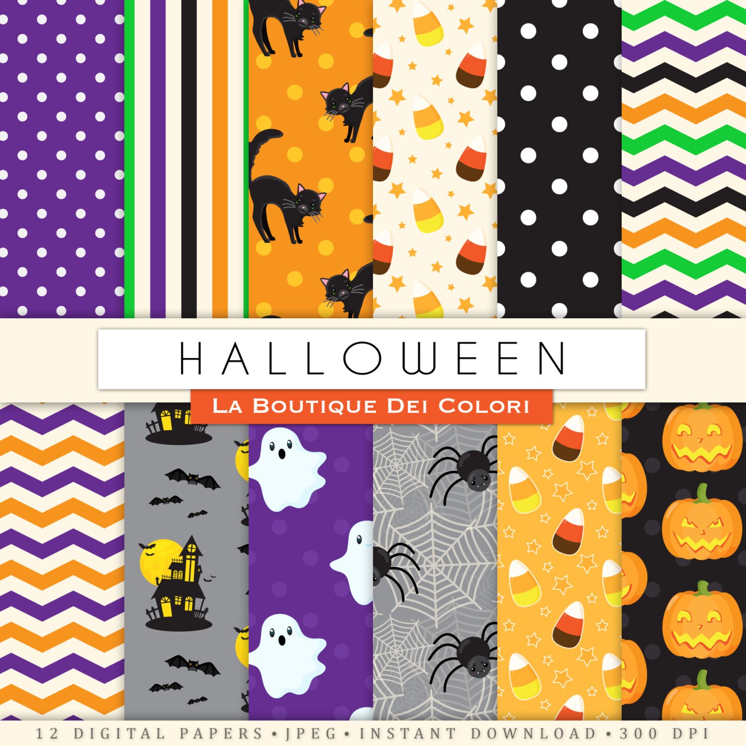 Halloween digital paper. Cute digital paper pack of Spooky