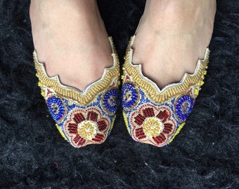 Women shoes indian flat asian bridal shoes flat teen shoes bead work on shoes flat slippers slip ons women shoes indian flat shoes by Sami