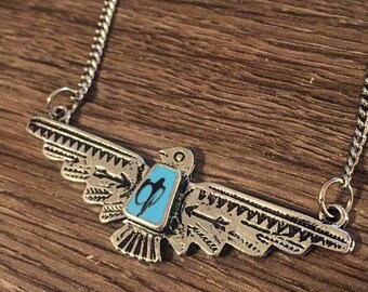 Thunderbird Necklace Native American Necklace Turquoise Necklace Tribal Southwestern Thunder Bird Country Indian Silver Thunderbird Necklace