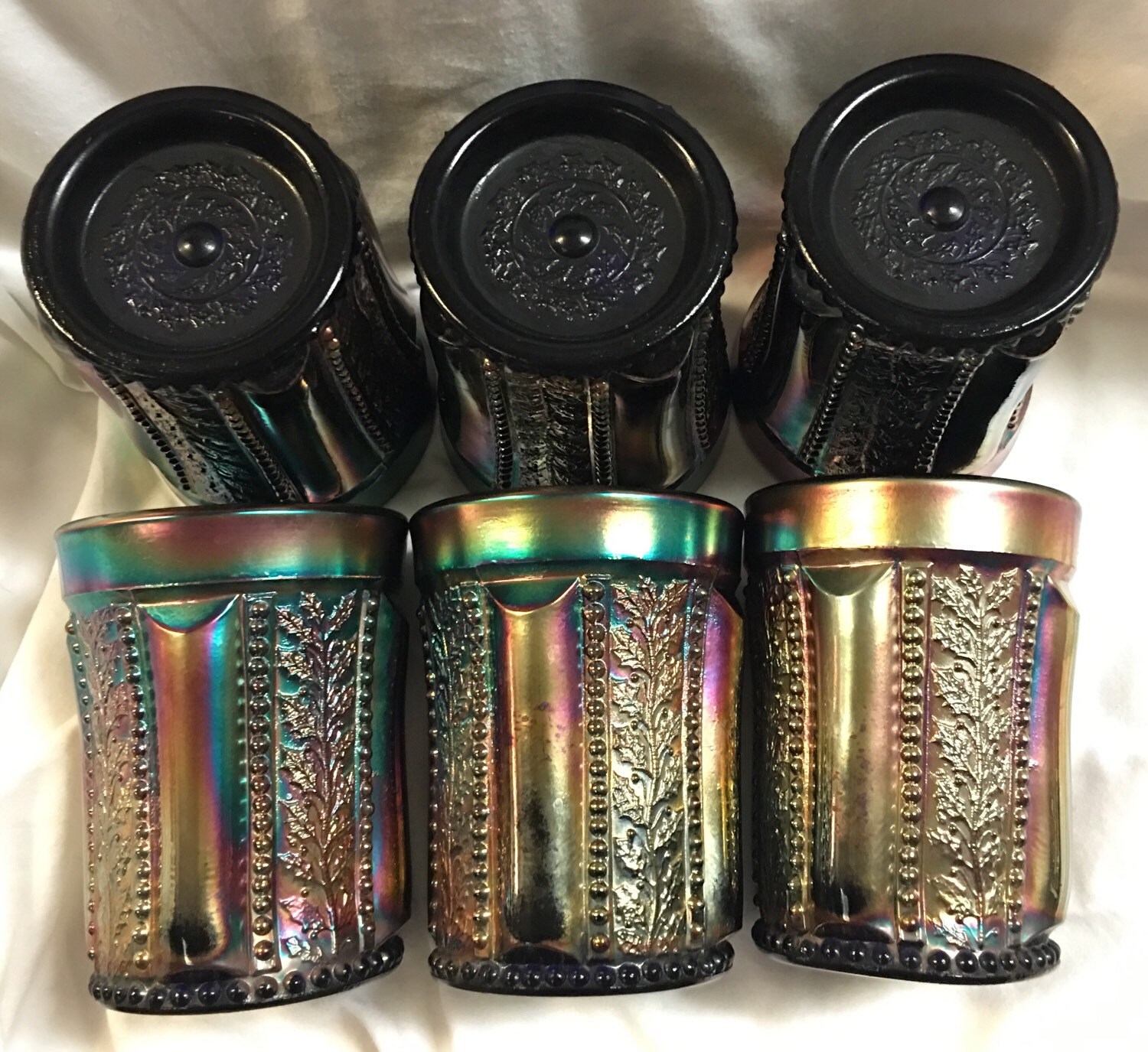 SALE Carnival Glass Iridescent Drinking Glasses Holly and