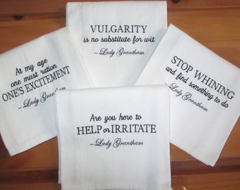 Downton Abbey inspired Tea Towels - Set of 4/Violet Crawley/ Embroidered in your choice of colors.