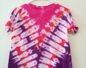 Medium Spiral Tie Dye Shirt Fuchsia Green and Purple Spiral