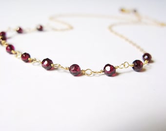 Delicate Garnet necklace-dainty garnet choker-garnet chain necklace-dainty gemstone choker