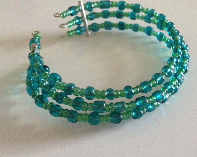 clearance! blue and green glass beaded cuff bracelet