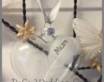 Personalised Feather Glass Heart Baubles - In Memory Of - Tree Decoration - Christmas Tree - Home Decor - Memories in Heaven - Christmas
