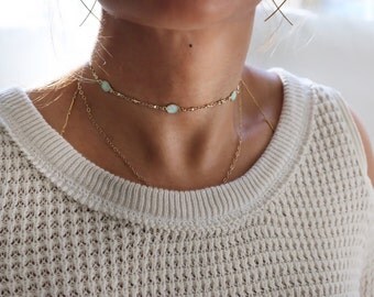 White Fire Opal Choker | Gold