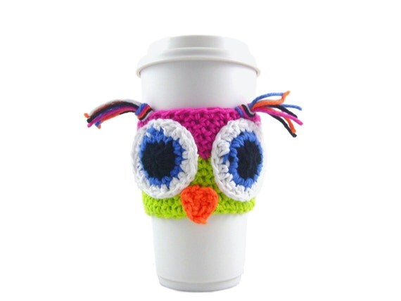 crochet cozy pattern owl DIY, printable / Crochet PATTERN, sleeve mug FREE travel template Owl