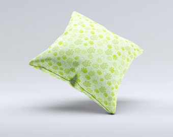 The Vibrant Green Paw Prints ink-Fuzed Decorative Throw Pillow