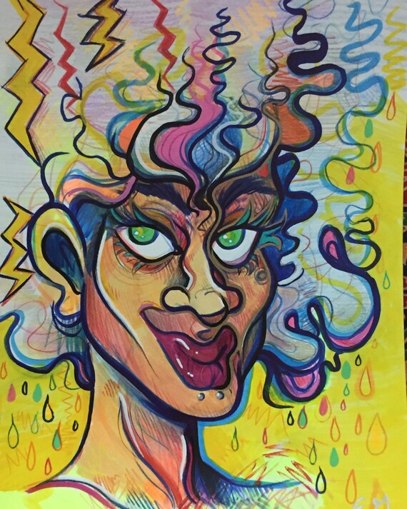 Items Similar To Art Trippy Afro Cloud X Original Drawing On Etsy