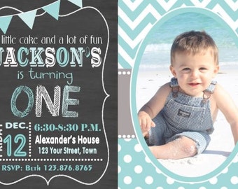 First Birthday Invitation, Boys First Birthday Invitation, ONE Chalkboard Birthday Invite, ONE You Print Digital Invitation 4x6 or 5x7
