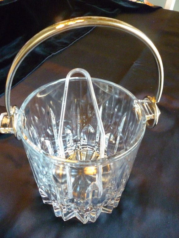 Vintage Crystal Ice Bucket with Silver Plate Handle Marked
