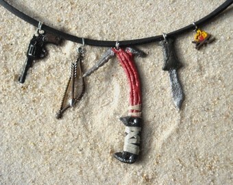 Lara Croft's Axe Revolver Bow Knife and Camp Necklace Inspired by Rise of the Tomb Raider