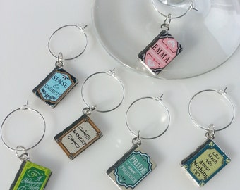 Set of 6 - Metal Book Wine Charms