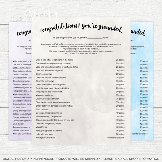 UPDATED You're Grounded Point Chart For by DesignsbyCassieCM