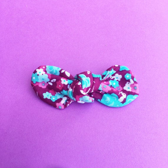 Purple Floral Baby Hair Bow Headband : Baby Hair Clip Bow, Simple Bow on Nylon Elastic Infant and Toddlers Girls Headband