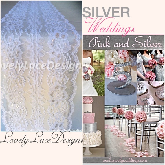 White/Silver Lace Table Runner 3ft 10ft long by LovelyLaceDesigns