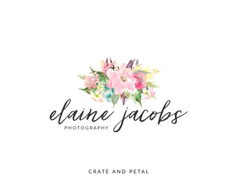 Premade Logo Design Rustic Floral Wreath Logo by CrateAndPetal