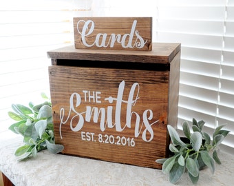 Wedding Card Box LARGE - Rustic Personalized Painted Wooden card box, keepstake trunk, rustic wedding card box large card box