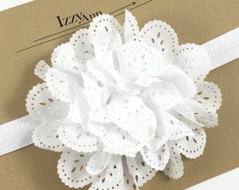 Christening Headband,White Flower Girl Headband,Baby girl headband,Newborn photo prop,White Flower Hair Clip,White Lace Flower Headband