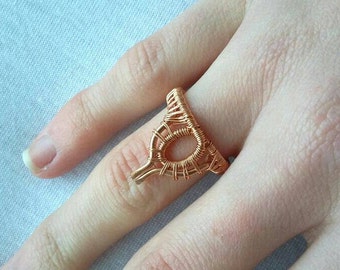 Bohochic wore wrapped bohemian ring, copper gypsy jewelry