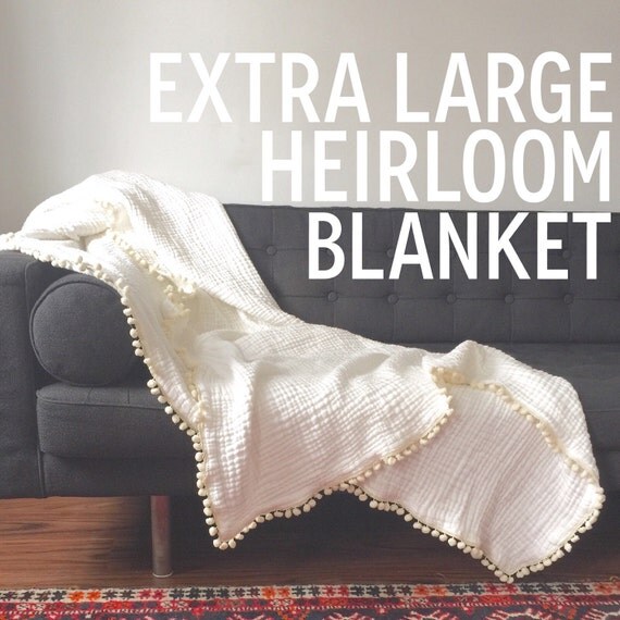 Toddler Bed Blanket / Extra Large HEIRLOOM Blanket / White and