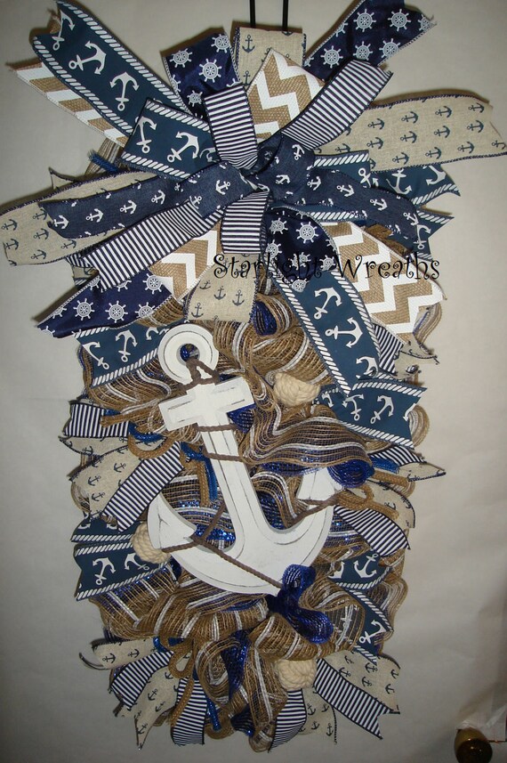 Anchor Burlap and Mesh Swag/Wreath Nautical Decor Summer