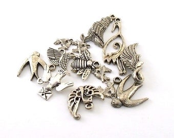 Charms 13 Antique Silver Bird Variety