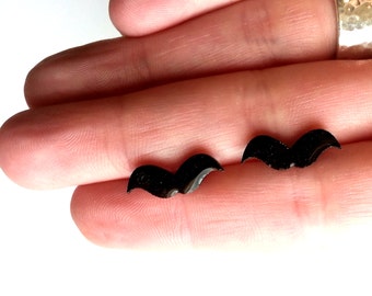 BLACK Mustache Earring Studs, Laser cut wood earring, Mustache Studs, Hand painted earring studs, Wood mustache