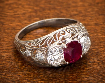Antique Ruby Engagement Ring - Estate Diamond Jewelry Collection - Edwardian Engagement Ring. Circa 1905