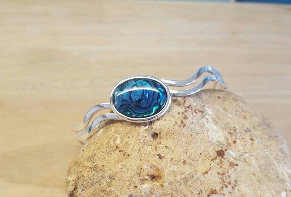 Blue Abalone Cuff bracelet. Paua shell bracelet. Reiki jewelry