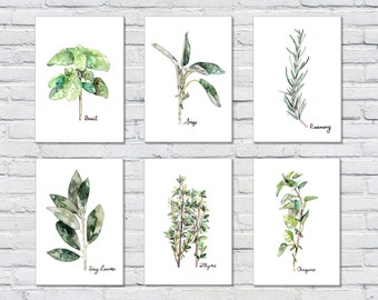 Herb Print Set of 6 - 5x7 Watercolor Prints, Herb Watercolors, Kitchen Decor, Botanical Print, Print Set, Herb Prints, Herb Painting, Herbs