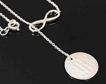Monogrammed Infinity Necklace, Sterling silver necklace. Engraved Necklace