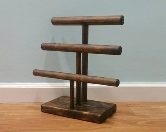 Solid Wood Three Tiered Jewelry Display - Bracelet and Necklace Stand - Walnut Stain