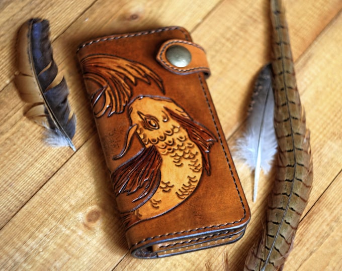 Leather Long Wallet/Hand tooled moth/Ladies hand carved and tooled long wallet/Handmade Leather Boho