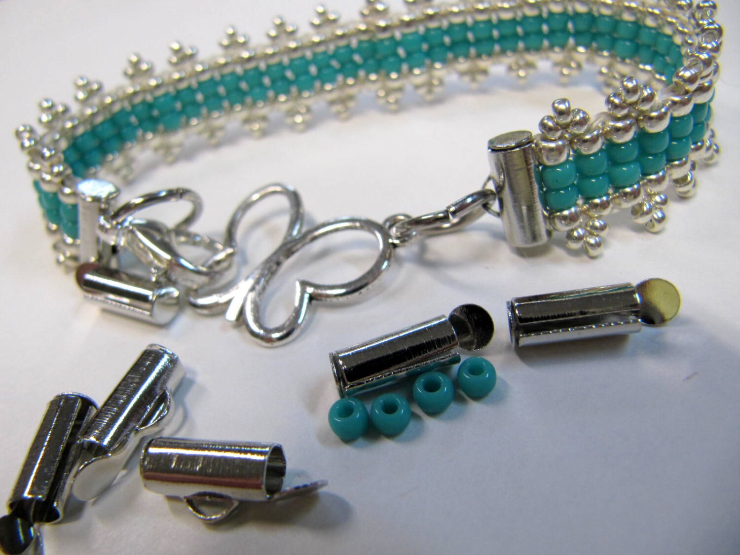 End Caps Slider Clasps 1/4 Inch Silver Color Loom Bead