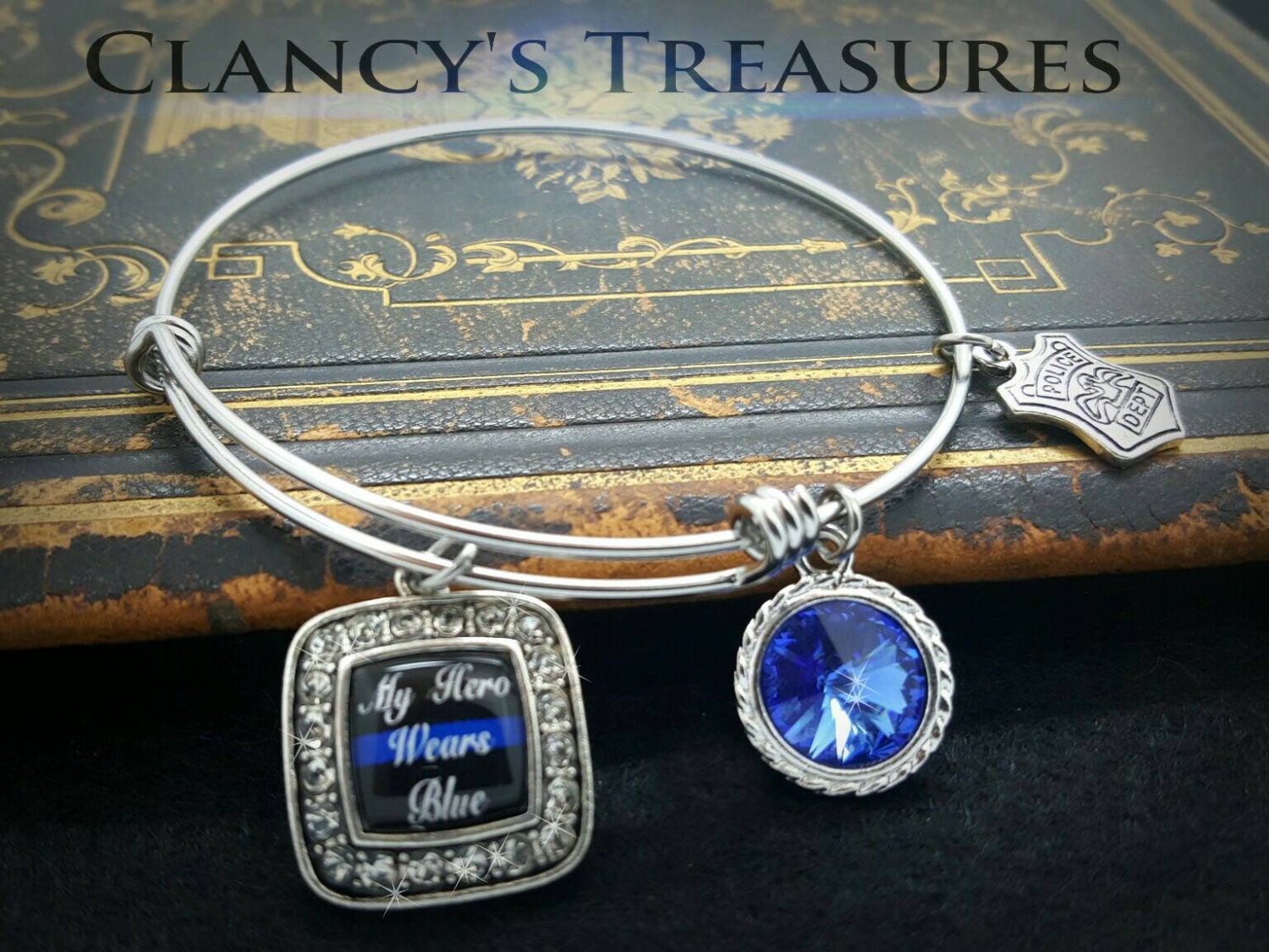 Thin blue line My Hero Wears Blue Stainless Steel Wire Bangle