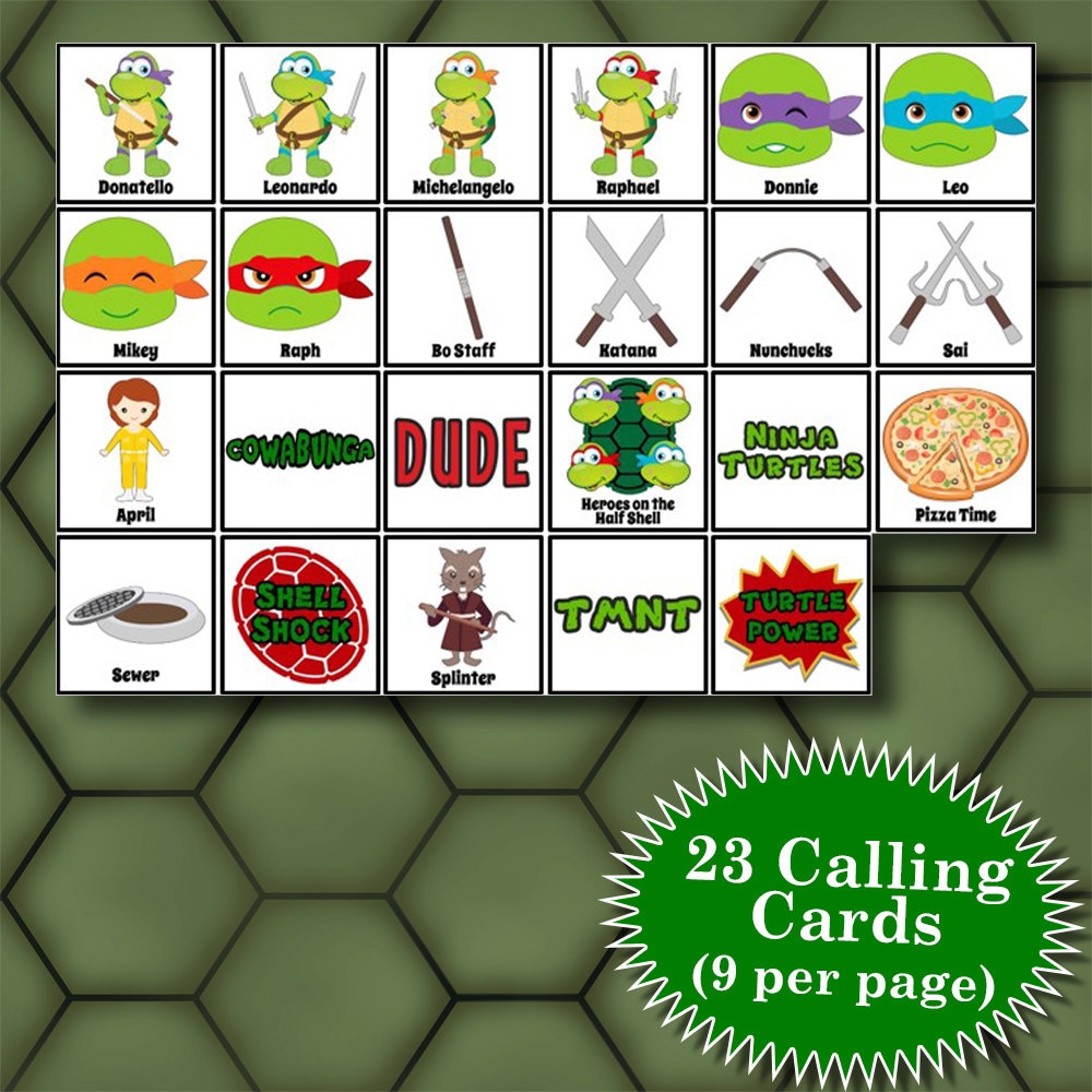 Teenage Mutant NINJA TURTLES 4x4 Bingo printable PDFs contain