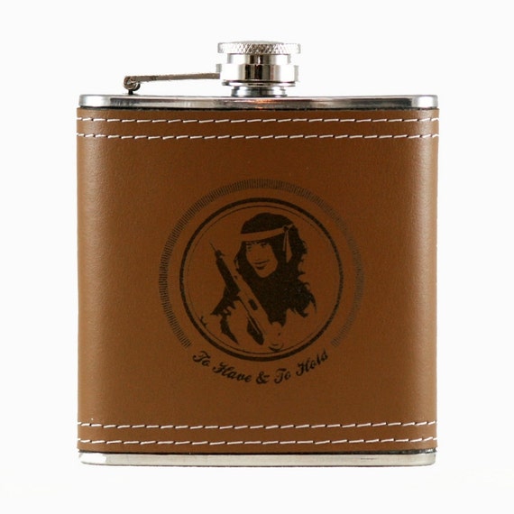 Personalized flasks leather brown liquor by PersonalKitten on Etsy