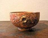 Paint Adorned Wood Bowl-CatchAll-Key-Ring-Earring Holder-UpCycled-Painted Coral Brass Gold-Vintage Floral Adornment Paint Adorned Wood Bowl-CatchAll-Key-Ring-Earring Holder-UpCycled-Painted Coral Brass Gold-Vintage Floral Adornment