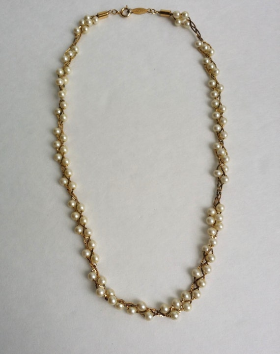 Amazing Vintage Signed Napier Gold Tone Faux Pearl Beaded