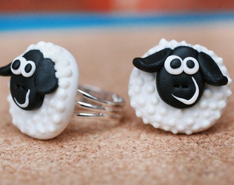 Sheep ring, Handmade ring, Cute animal ring, Polymer clay adjustable ring, Girls ring
