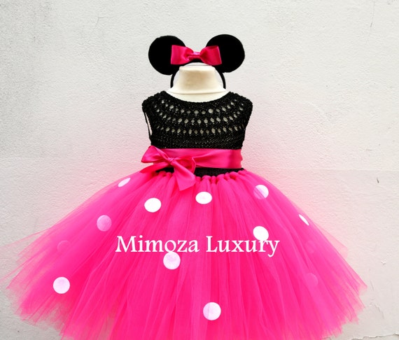 Minnie mouse dress, mickey mouse birthday dress, Flower girl dress, pink tutu dress miki mouse princess dress pink crochet top tulle dress